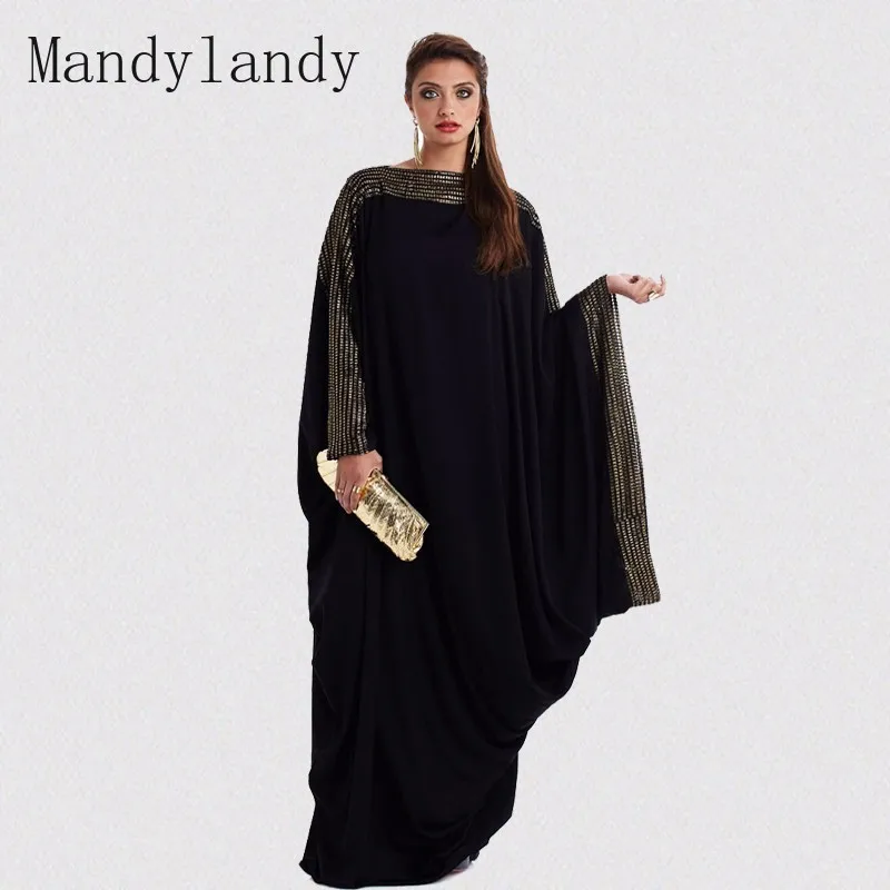 

Mandylandy арабские элегантные свободные халат мусульманское Дубай сусальное золото с рукавами «летучая мышь» Абая платье размера плюс Исламск...