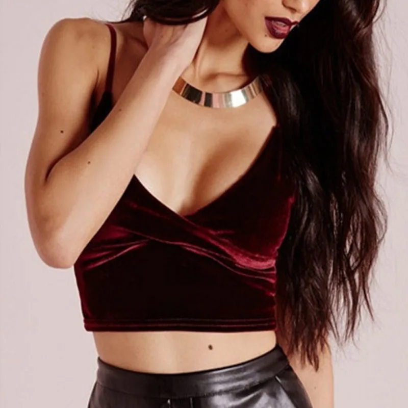 

Sexy Women Velvet Cropped Camis Crop Top Vintage Retro Punk Female Harajuku Sleeveless Shirt Bralette Fitness For Lady