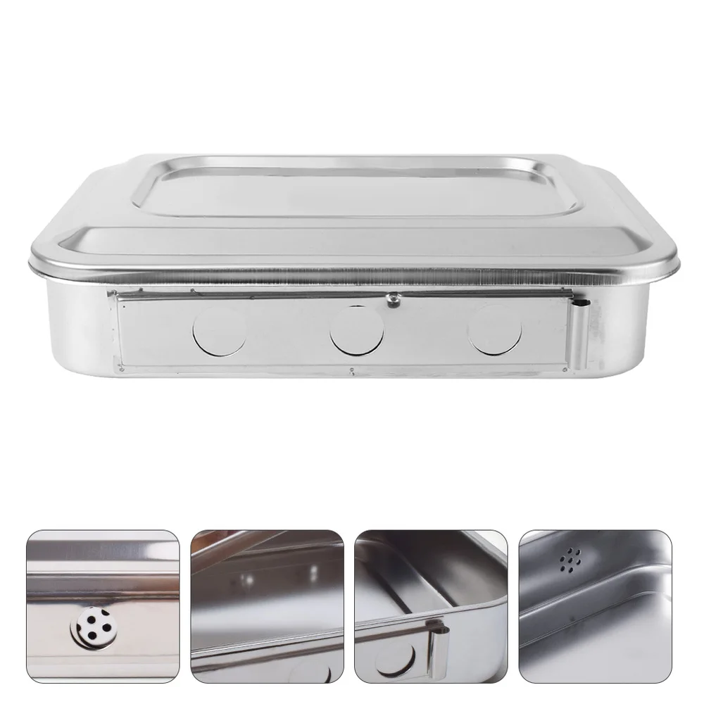 

1PC Square Shape Tray Disinfectant Box with Cover and Hole (Silver)