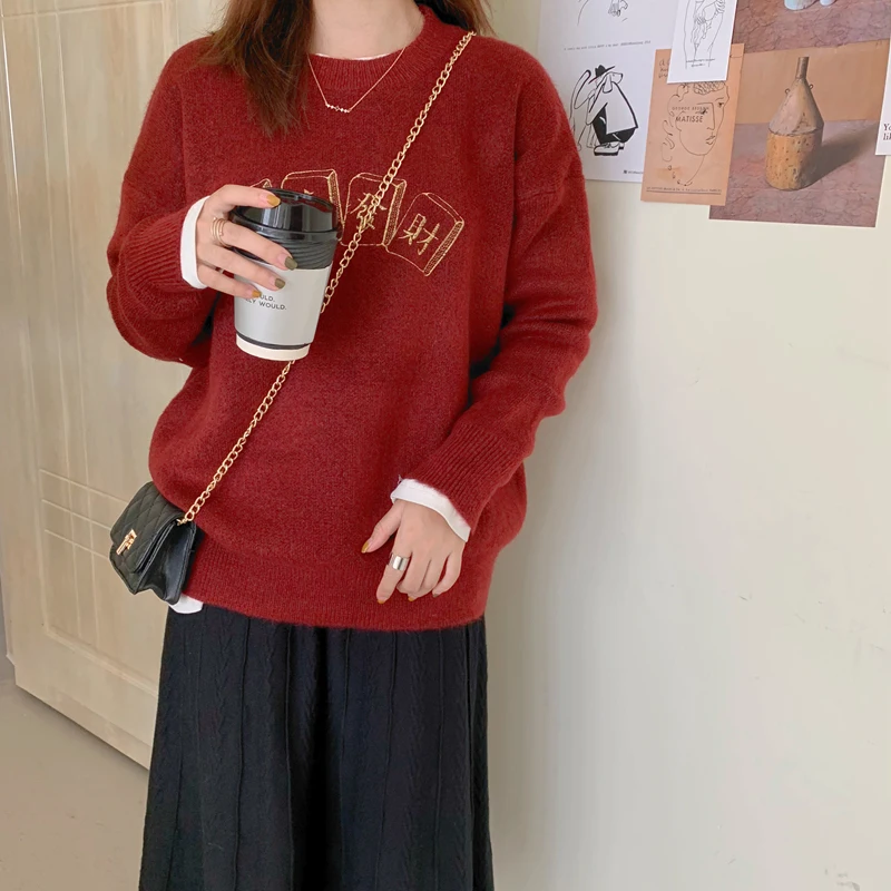 

2021 Women Pullover Sweaters O-Neck Knitted Female Solid Sweet Loose Elegant Office Lady Casual All Match Tops