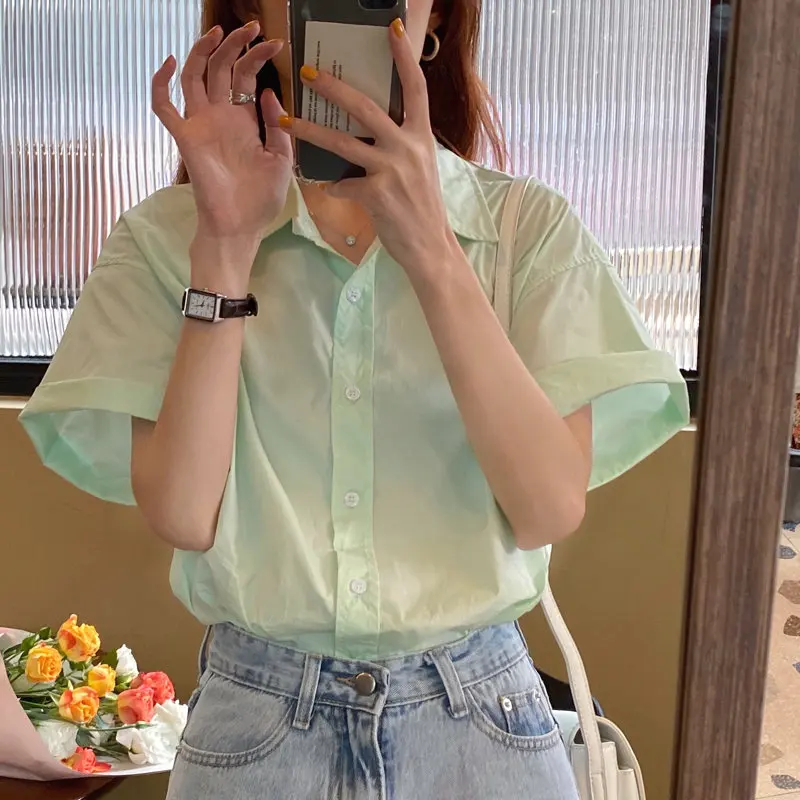 

HziriP Summer Students New High Street Lady 2020 Loose Short Sleeve Tops Leisure Basic Casual Solid All Match Chic OL Shirts