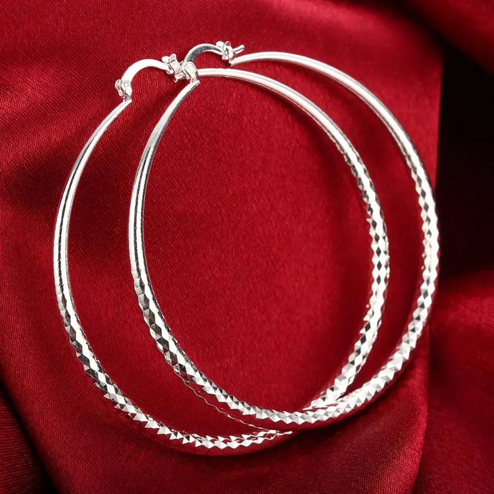 

Hot 925 Color Silver hoop Earrings for Women fashion wedding Jewelry 7CM Big circle earrings Street all-match Holiday gifts