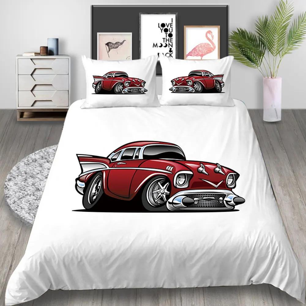 

Thumbedding Unique Truck Bedding Set King Size Duvet Cover Set White Queen Soft Material Bed Cover with Pillowcase 3pcs