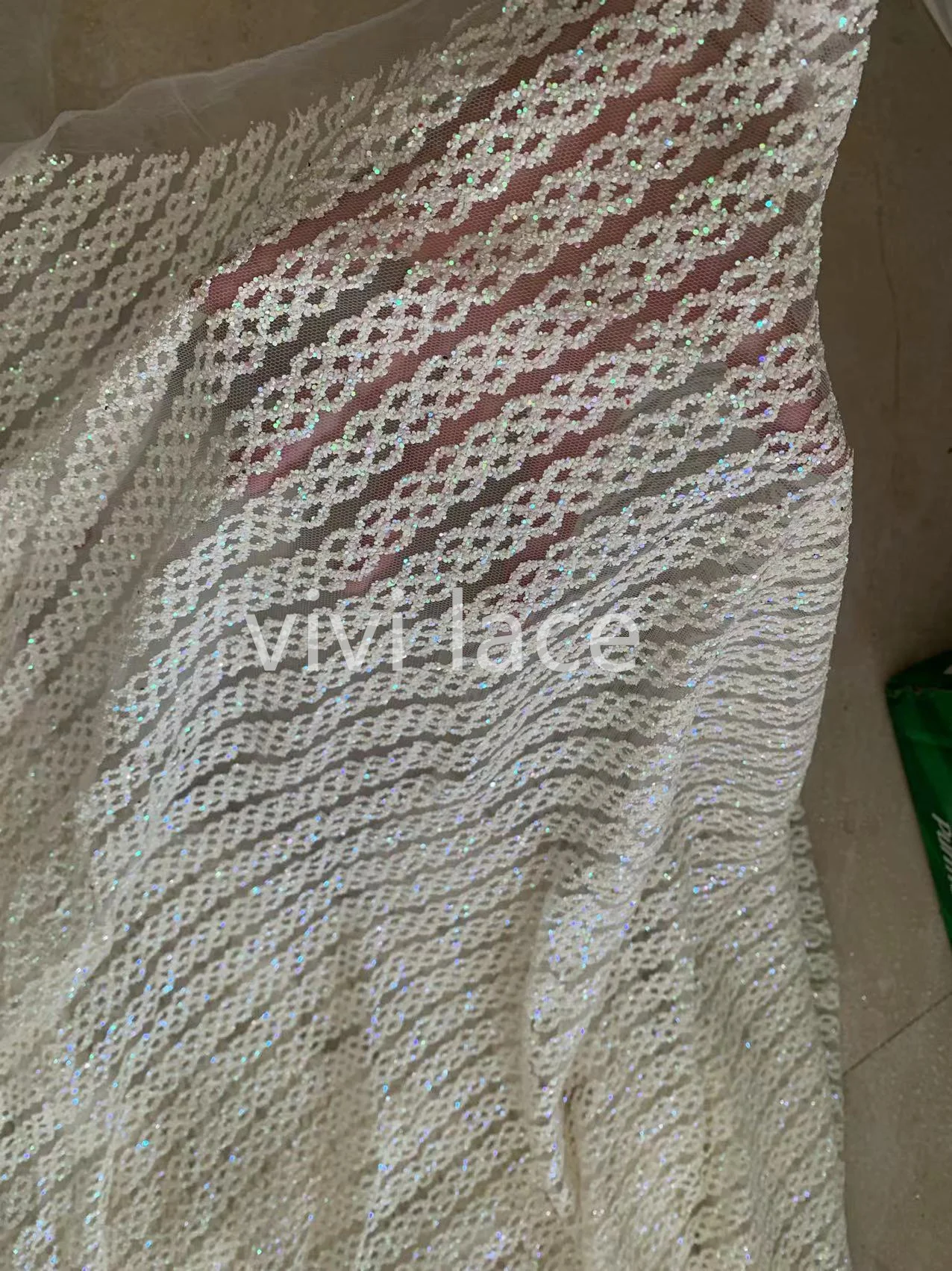 

Свадебная Роскошная Тюлевая кружевная ткань для свадебного торжества, 5 ярдов, цвета слоновой кости, украшенная блестками, для пильных платьев, вечевечерние