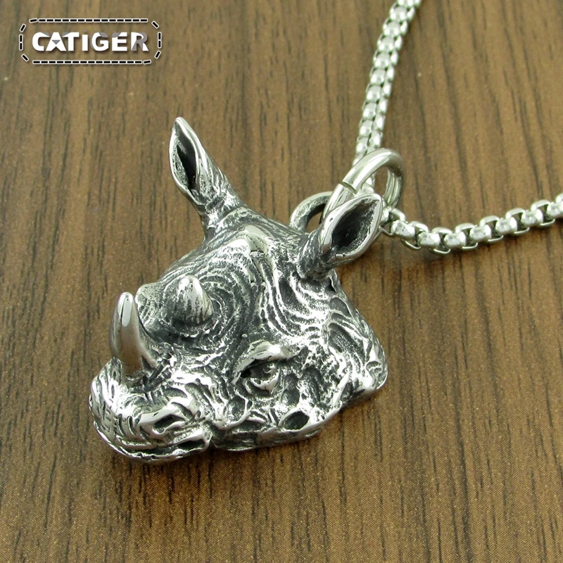 Кулон с головой носорога в стиле панк 316 из нержавеющей стали серебряного цвета