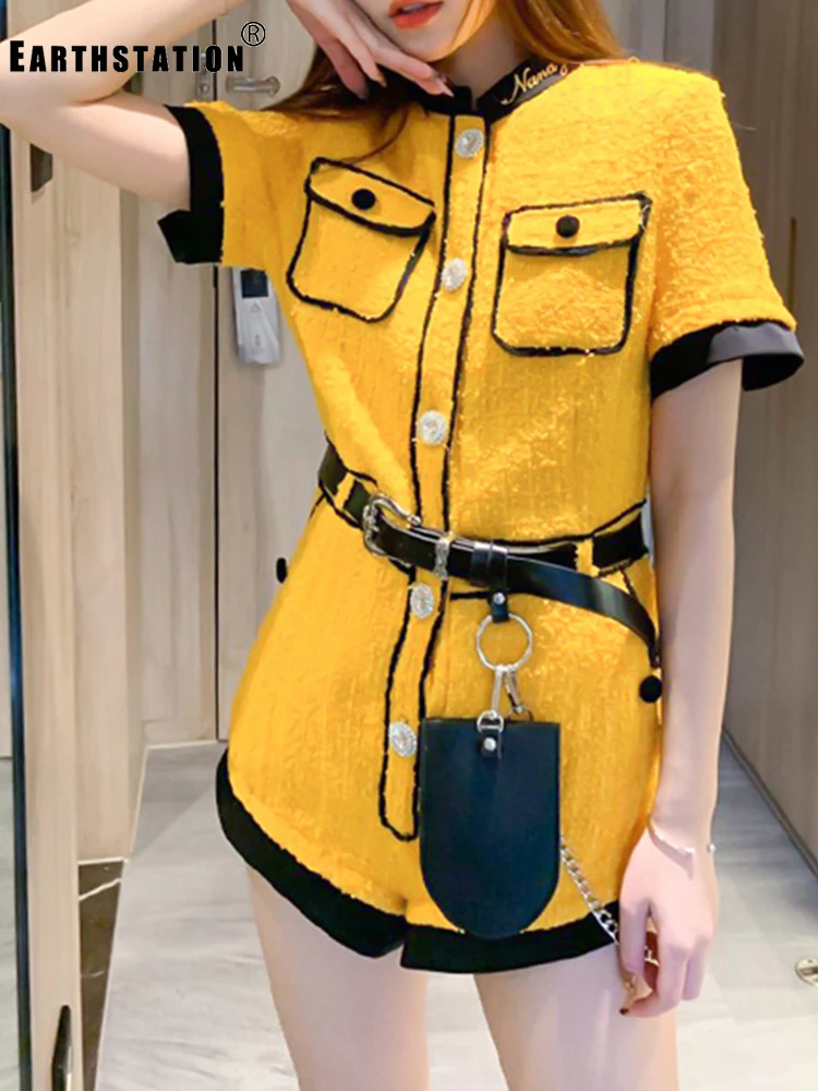 Женский твидовый комбинезон контрастных цветов с шортами Летний комбинезон| |