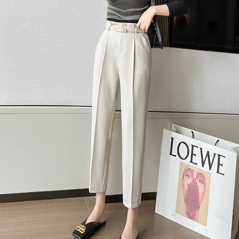 Aelegantmis Fashion Office Lady Casual Straight Pants with Belt All Match High Waist Suits Vintage Loose Women Trousers | Женская одежда