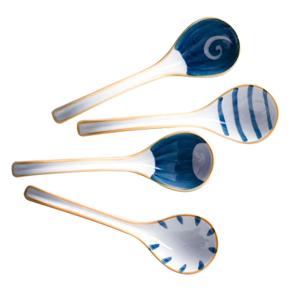 

4Pcs Ceramic Soup Spoons Household Spoons Rice Eating Spoons (Assorted Color)