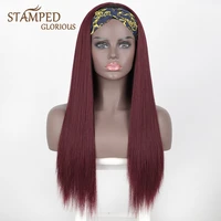 stamped glorious red headband wig straight hair synthetic straight wigs for black women wig for dailyparty high temperature