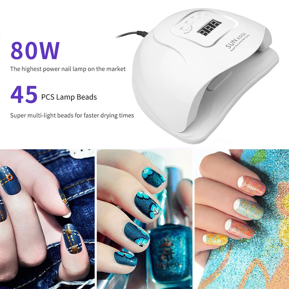 SUN 5X Plus UV LED Lamp 80W Digital Display Auto Sensor Nails Dryer Infrared induction Sunlight Curing For Gel Varnish |