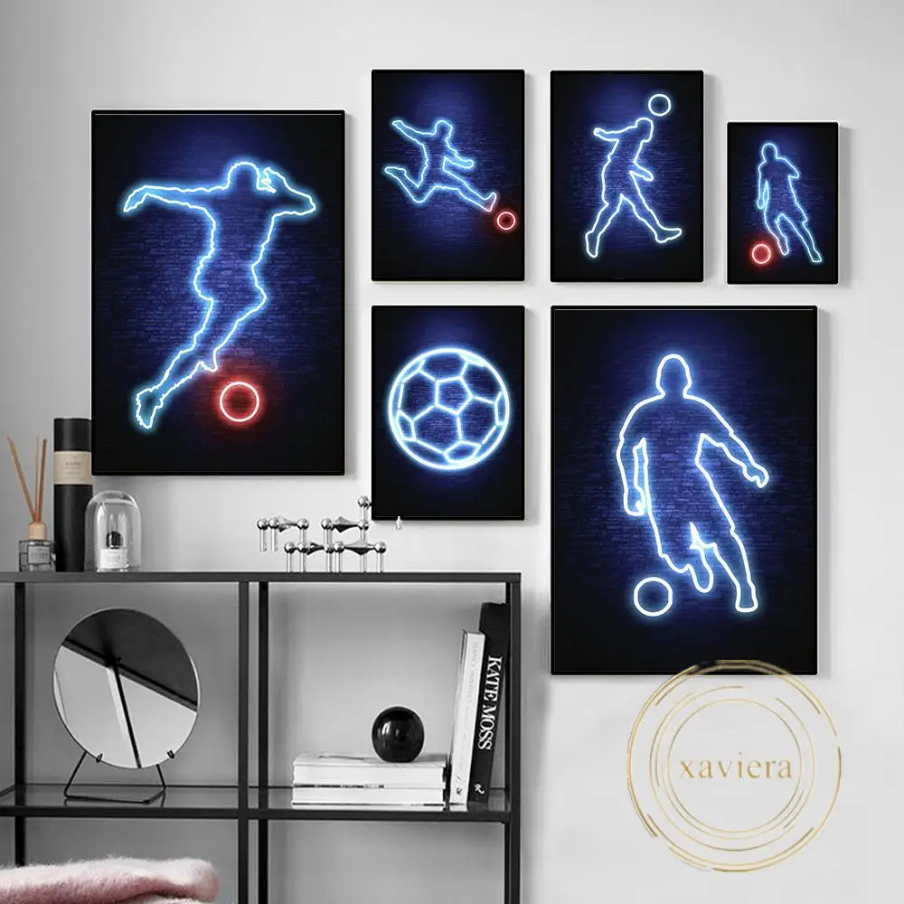 

Football Player Neon Art Poster Nordic Abstract Line Canvas Painting Modern Minimalist Picture Wall Decoration Boy Bedroom Gift