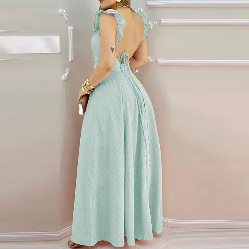 

Women's V-neck Bandage Lace Up Spaghetti Strap Dress Female Backless Sleeveless Dot Dresses For Women 2021 Summer Lady Vestidos