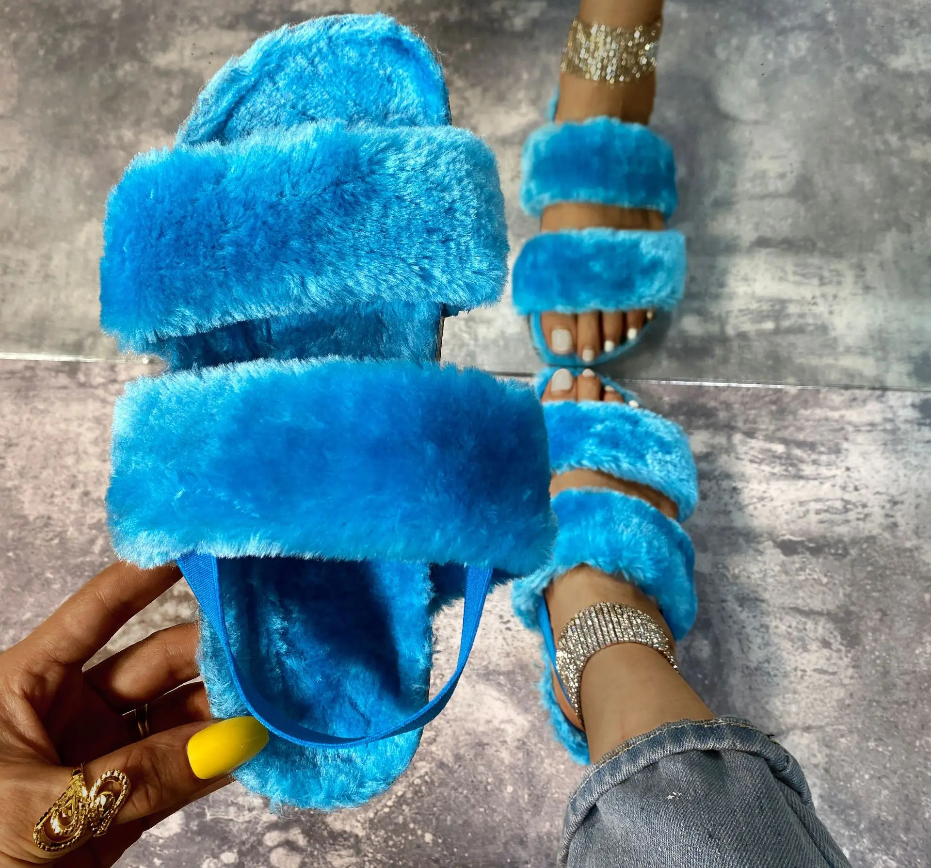 

Women's Fur Fashion Slippers Summer Newest Women's Large Size Slippers Leopard Print Home Slippers Beach Sandals Women's Shoes