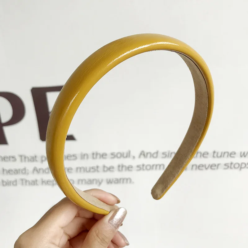 

Women Girls Solid Hairbands Candy Colors PU Leather Headband Korean Temperament Versatile Hairpin Hair Clips 2020 New Arrival