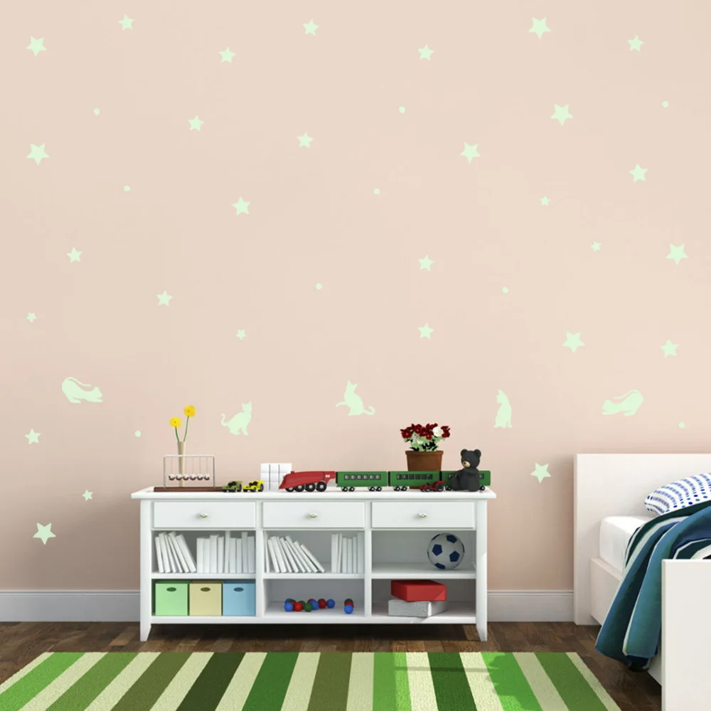 Светящаяся Наклейка на стену с милыми кошками и звездами для детской комнаты