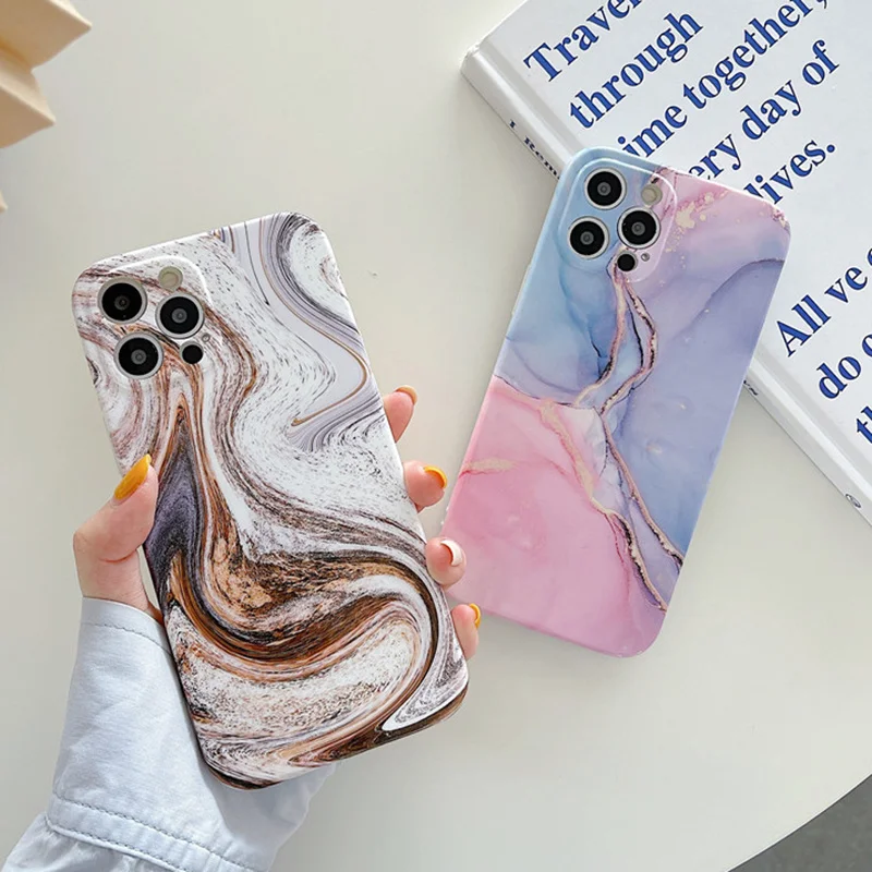 

Phone Case For iPhone 12 11 Pro Max X XR XS Max 7 8 Plus 12 Pro Max Mini SE 2020 Colorful Art Marble Texture Soft IMD Back Cover