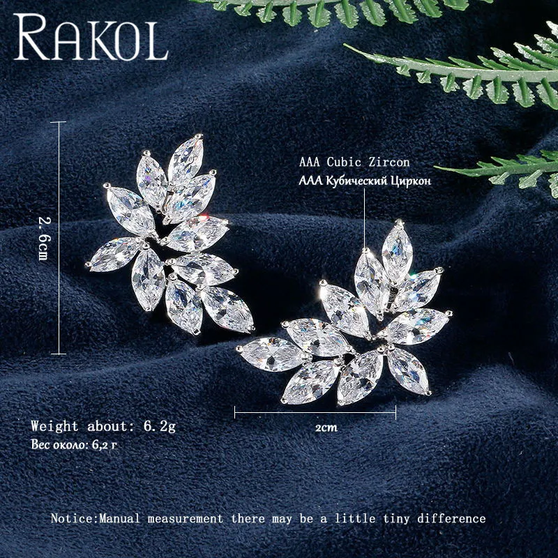 RAKOL Новая мода AAA кубический циркон с украшением в виде кристаллов лист Форма
