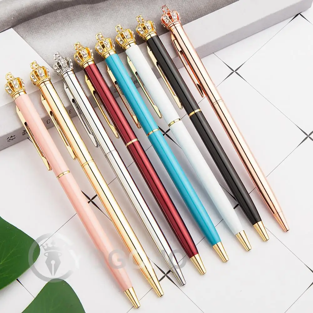 50pcs kawaii ballpoint pen lot cute stationery crown metal pens for school office writing supplies pens fashion girl gift