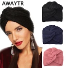 Женская вязаная шапка AWAYTR, с имитацией кашемира, головной убор в мусульманском стиле, аксессуар для волос на осень и зиму