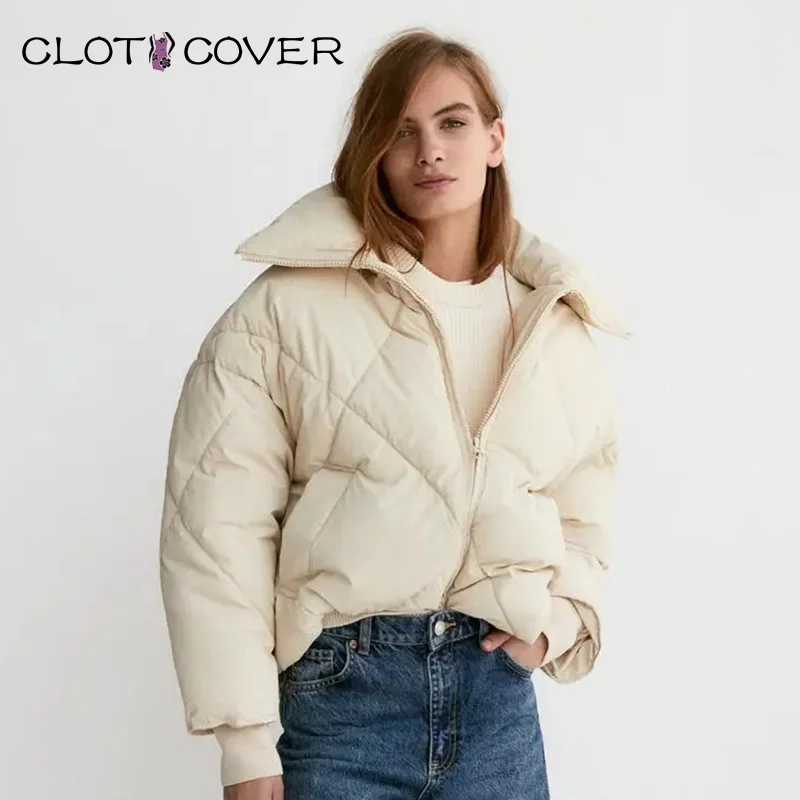 New Winter Thickened Oversize Parka Women Cotton Coat Casual Solid Zipper Short Bubble Jackets Loose Warm Outwear Tops Ladies | Женская
