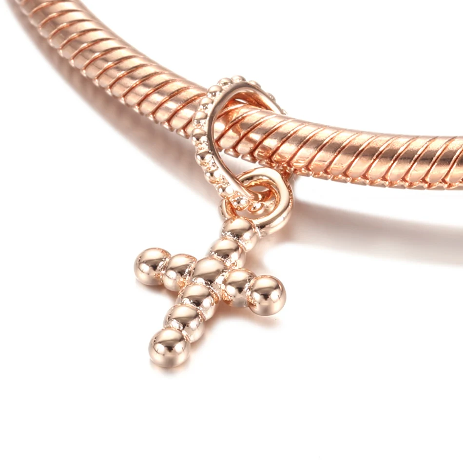

Authentic S925 Silver Pendant Bead fit Lady Bracelet Bangle Golden Cross Dangle Charms DIY Jewelry
