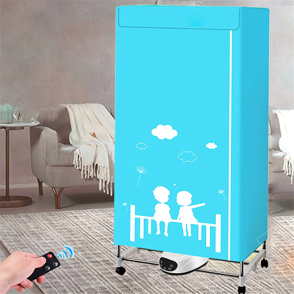 

33L Blue Negative Ion Folding Clothes Dryer Portable Automatic Clothes Dryer Heater Wardrobe Air Dryer with Remote Control 1300W