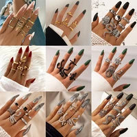 4pcsset vintage snake shape rings for women men gothic gold punk animal exaggerated metal alloy finger ring sets jewelry