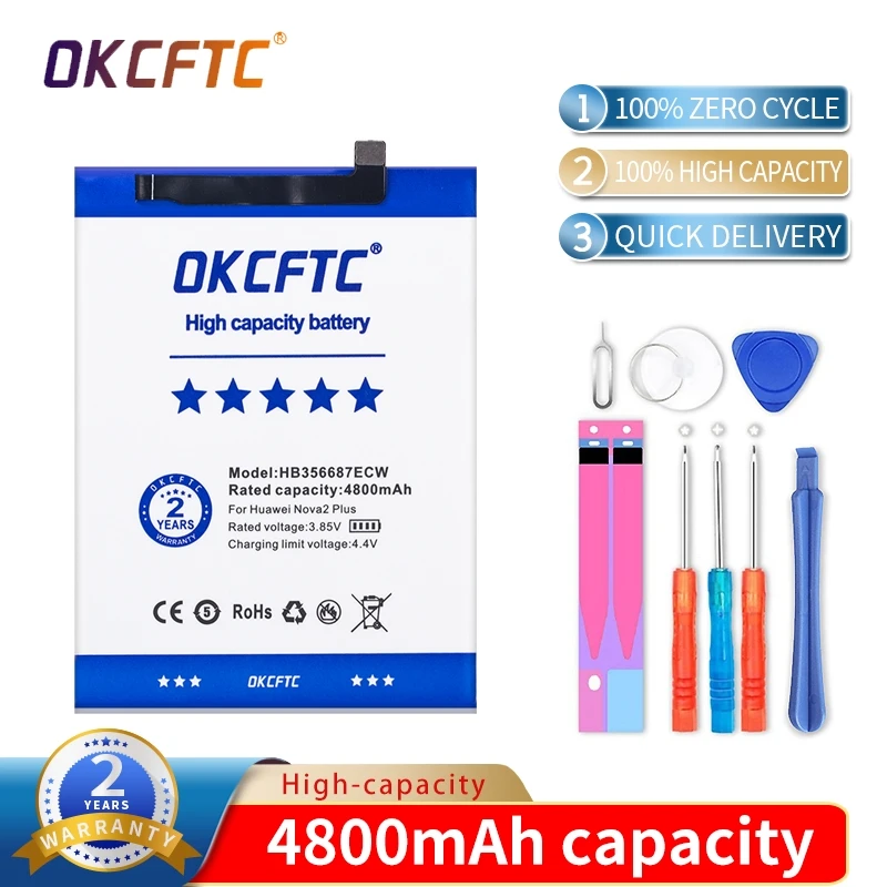 

OKCFTC original Real 4800mAh HB356687ECW For Huawei Nova 2 plus/Nova 2i/ G10/Mate 10 Lite/ Honor 7x/Honor 9i Batteries+Tools