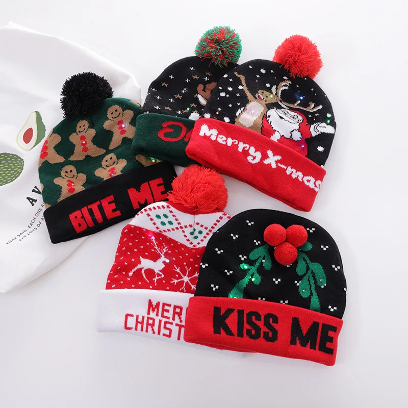 

New Arrivals Christmas Knitted Hat Kids & Adult Skullies Beanies Plush Ball Woolen Warm Winter Hat Women Children Hats and Caps