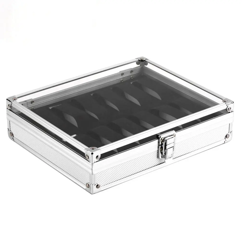 

12 Grid Silver Aluminium Square Jewelry Slots Watches Display Storage Box Case Watch Display Box Jewelry Organizer