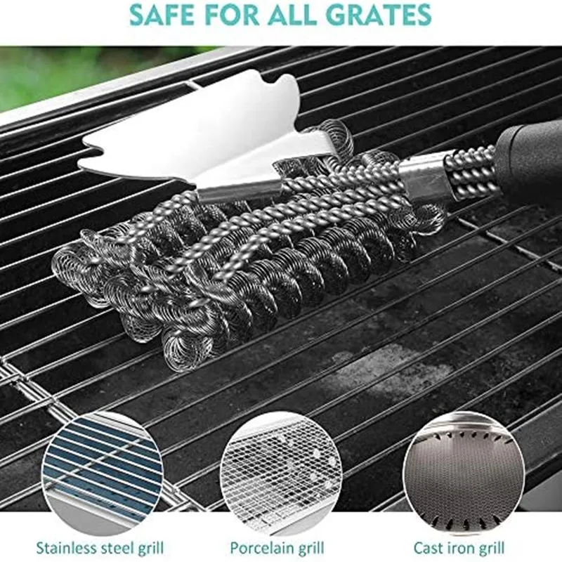

Stainless steel wire barbecue brush, multifunctional spring brush ring structure, barbecue grill cleaning accessory tool