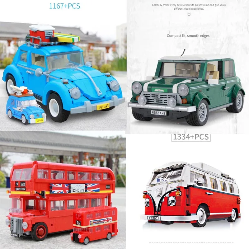 T1 Camper Cooper Beetle двухэтажный автобус Фигурки игрушки строительные блоки модели
