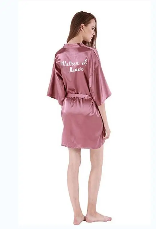 Пыльный розовый свадебный халат атласное шелковое кимоно женский для душа