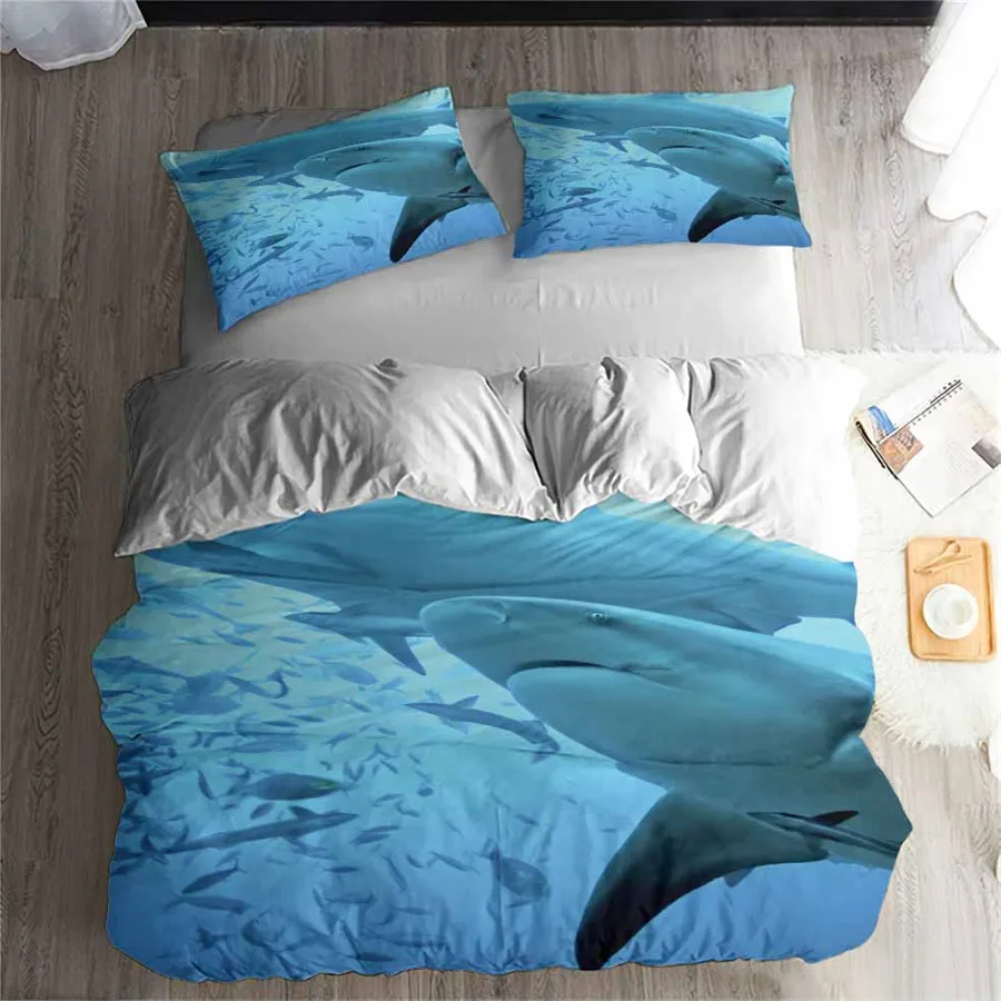 

HELENGILI 3D Bedding set Shark Print Duvet cover set lifelike bedclothes with pillowcase bed set home Textiles #2-04