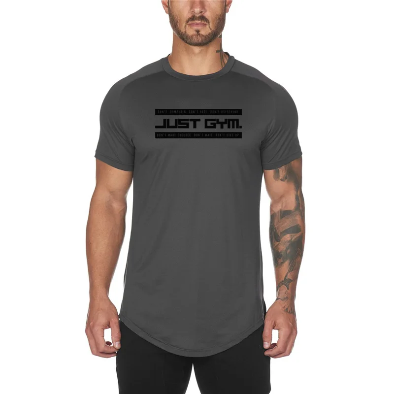 

Just Gym Mesh T-Shirt Men Bodybuilding Clothing Mens Summer Brand Tight Tops Tees Homme Plain Fitness Quick Dry Tshirt