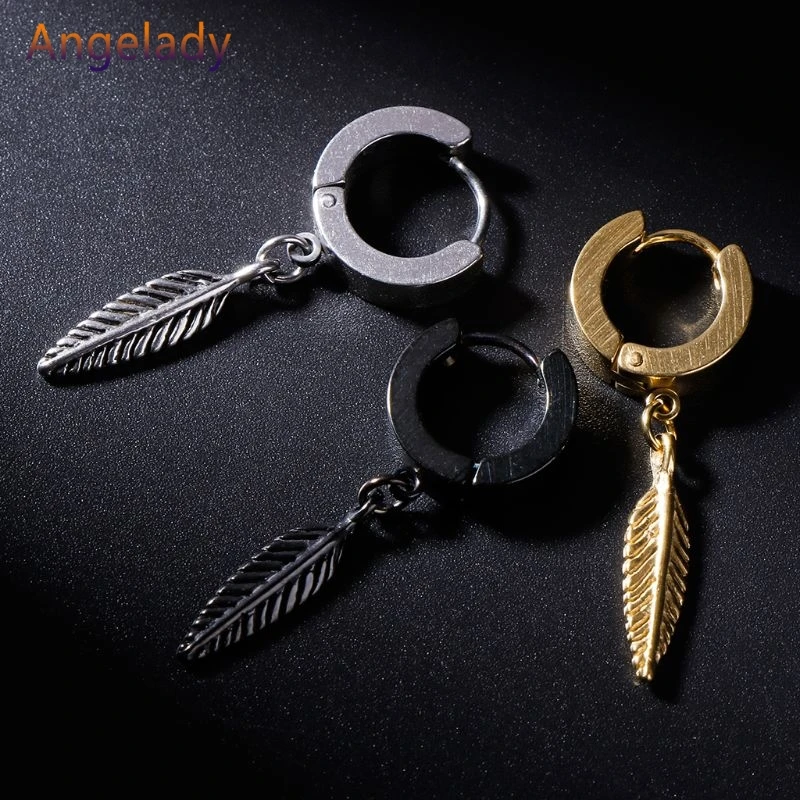 1pc New Arrival Punk Earrings Fashion Feather Pendant Personality Titanium Steel Buckle Women Men Jewelry Decoration Charms JUL3 | Украшения