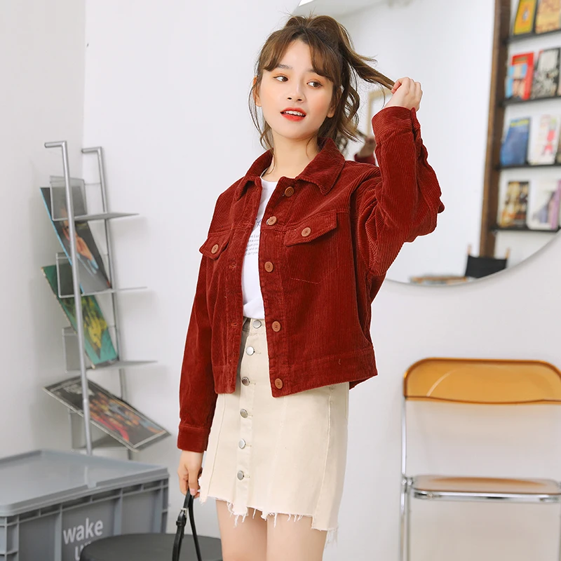

New 2021 Spring Autumn Women Short Jackets Cordury Korean Chic Basic Coats Loose Casual Female Outerwear Harajuku Tops kn141