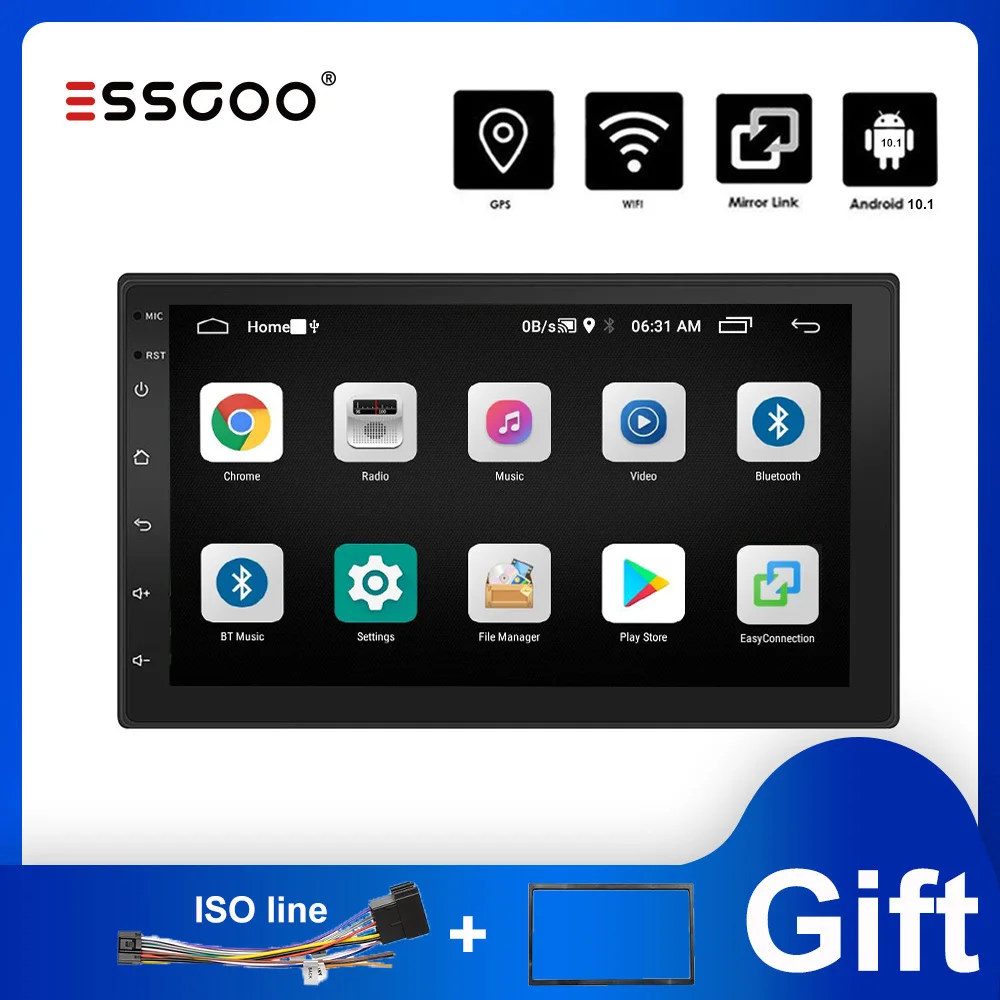 Essgoo Gps автомобильное радио, 2 Din Android 10 автомобильное стерео универсальное, 7 дюймов Авторадио RDS, мультимедийный плеер навигация сенсорный экран, 2G + 16G - изображение