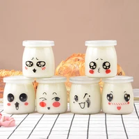 6pcs 150200ml yogurt cup facial expression pudding bottles cartoon heat resistant glass jelly yogurt jar random pattern