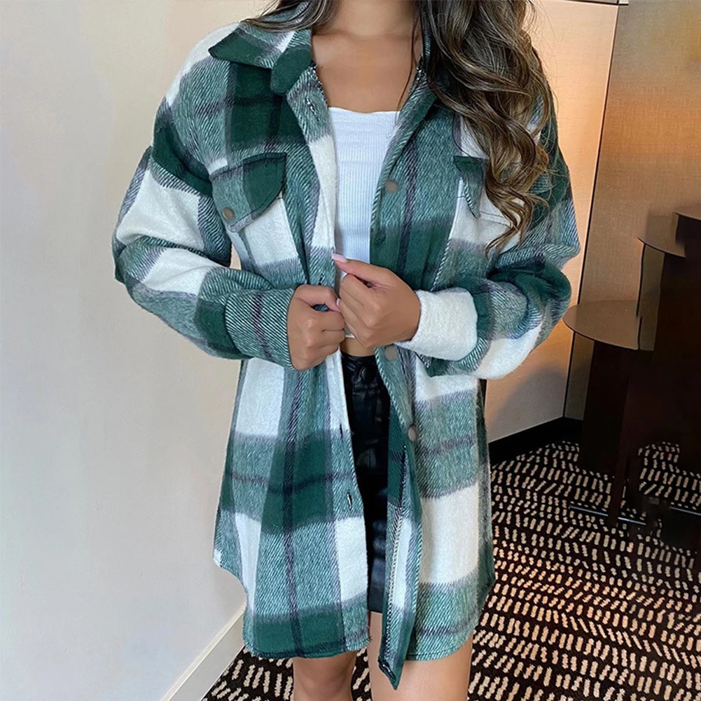 

Outwear Women Oversized Pockets Plaid Coats Winter Clothing Long Sleeve Jackets Tops Loose Coat Single Breasted Autumn Shirt Top