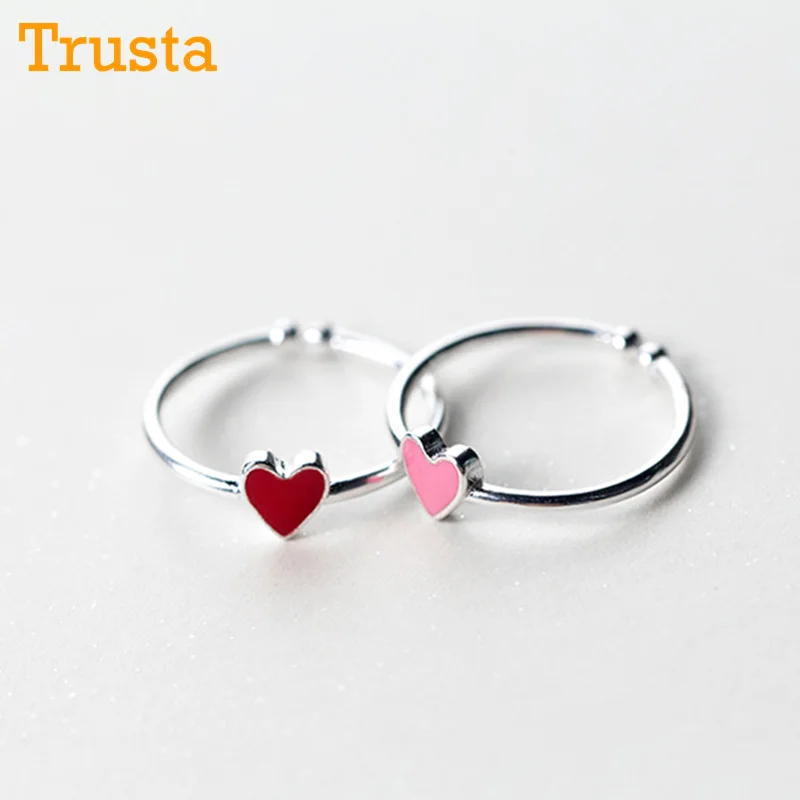 Trusta 925 пробы серебряные модные ювелирные изделия розовое кольцо с сердцем красного цвета размер 5 6 7 Девочки Дети Рождественский подарок DS294 Прямая поставка
