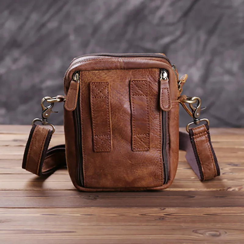 Мужская кожаная сумка AETOO Повседневная мини в стиле ретро удобная с ручкой