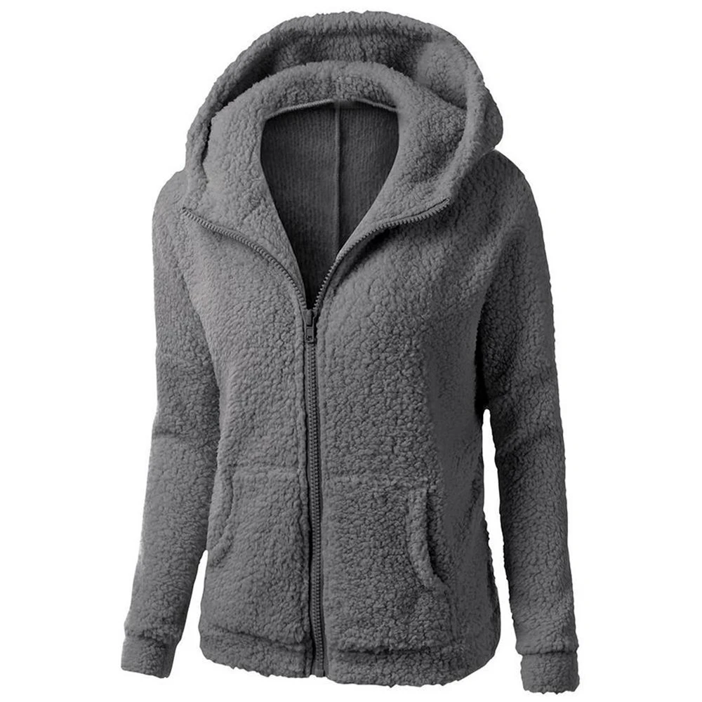 Women Fleece Sweatshirt Autumn Warm Soft Thicken Hooded Jackets Fashion Solid Zipper Long Sleeve Female Outwear Plus Size