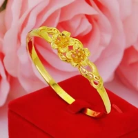solid flower bangle 18k gold womens bracelet fashion party jewelry gift openable