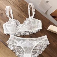 wriufred transparent bra perspective ultra thin sexy lace underwear set female light luxury gathered breathable lingerie sets