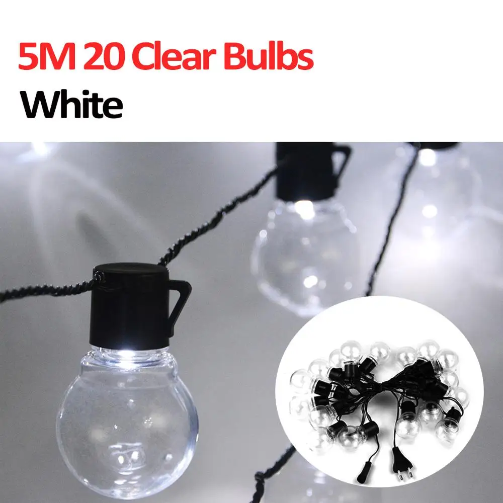 5M Clear Bulb White Светодиодный свет шнура 220 В ЕС уличные светящаяся гирлянда Праздничные рождественские гирлянды с утолщённой меховой опушкой, декоративный светодиодный лампы новогодний декор - Emitting Color: 5M Clear Bulb White