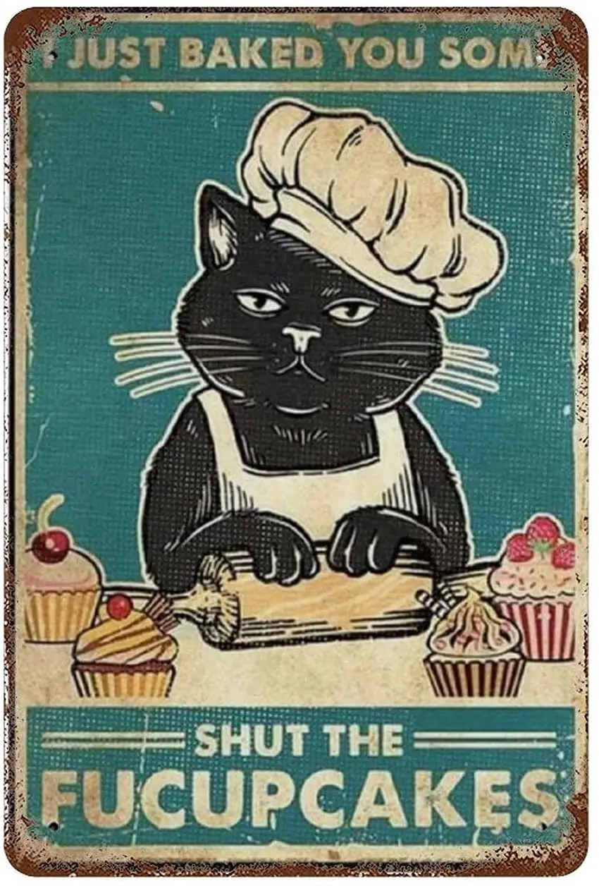 Винтажные кухонные жестяные знаки милый кот Я только что запекал немного торта