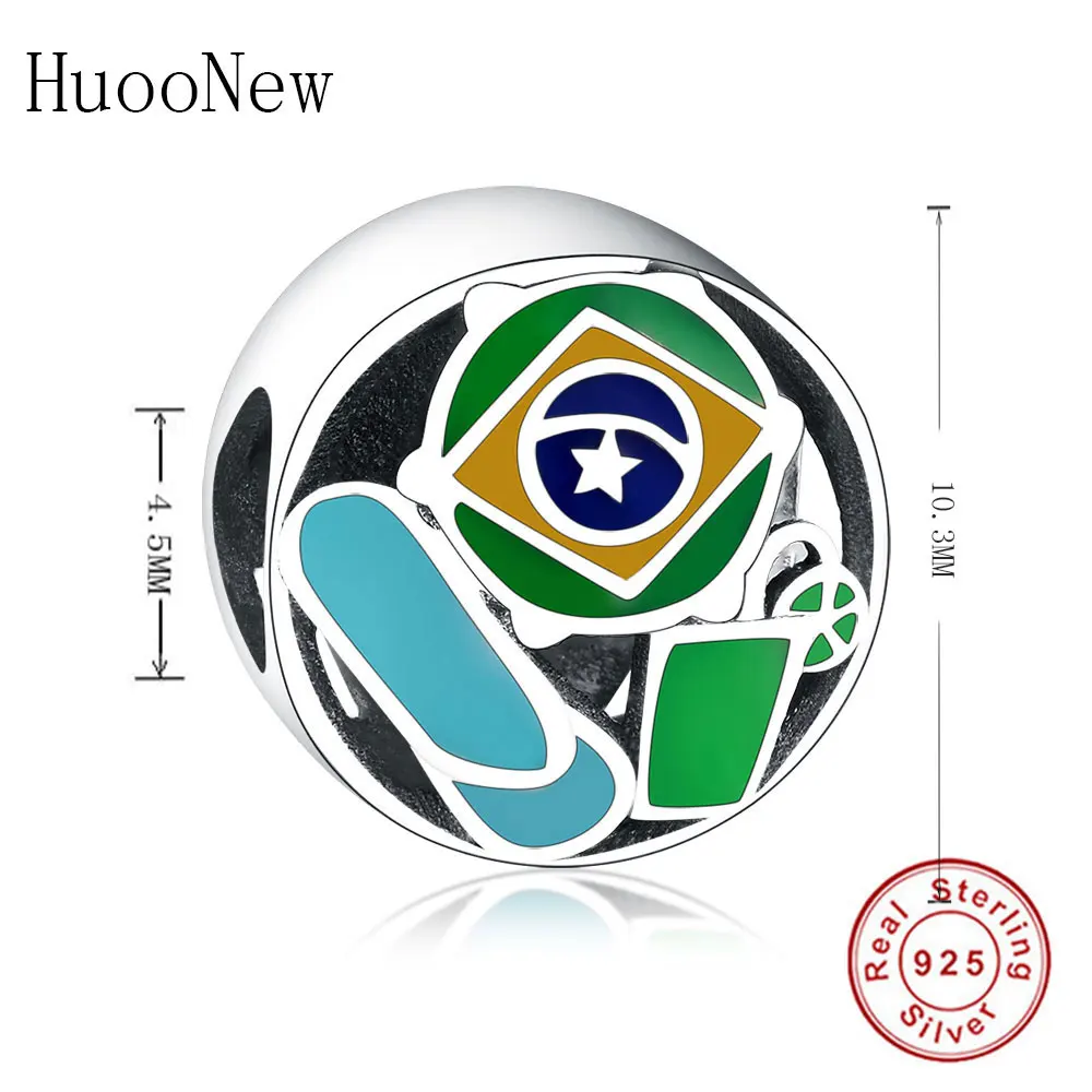 Оригинальные браслеты талисманы HuooNew Pandora из серебра 925 пробы с зеленой и синей