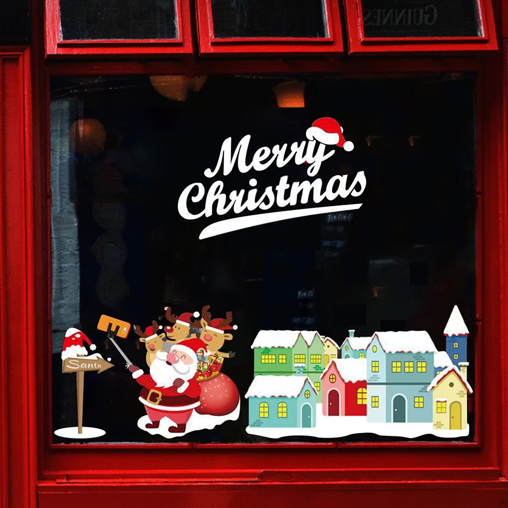 New Year Wall Stickers For Christmas Showcase Window Glass Decr Festival Decals Santa On The Shop | Дом и сад
