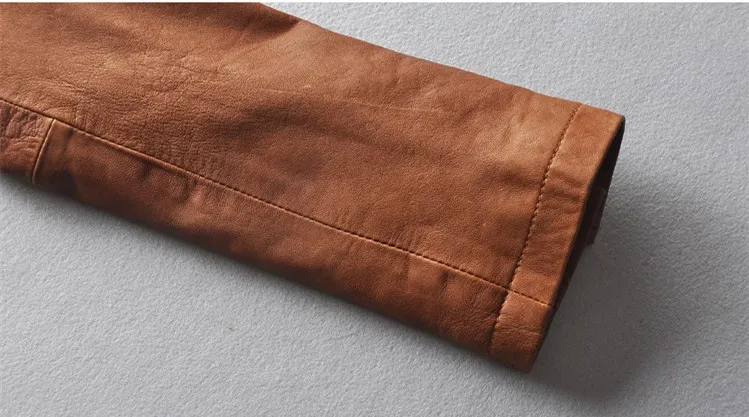 

slim fit italy Vintage jacket four pockets suit high quality leather coat men brown M-XXL